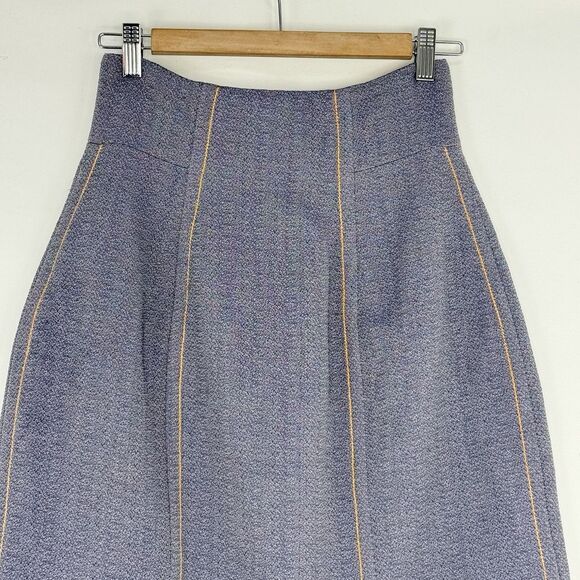 Marni Made in Italy Blue A-Line Skirt Size 36, USA 0 Contrast Stitch Zip Back - Picture 3 of 16